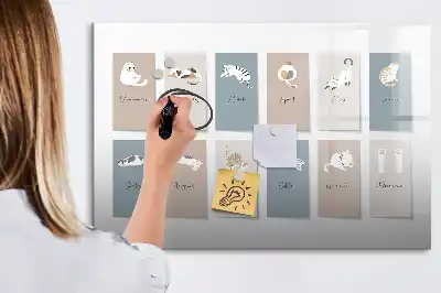 Magnetic marker board with cat calendar design