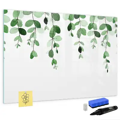 Magnetic glass dry erase board with plant leaf pattern