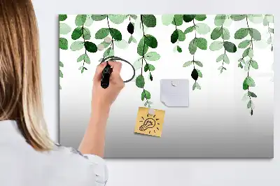 Magnetic glass dry erase board with plant leaf pattern