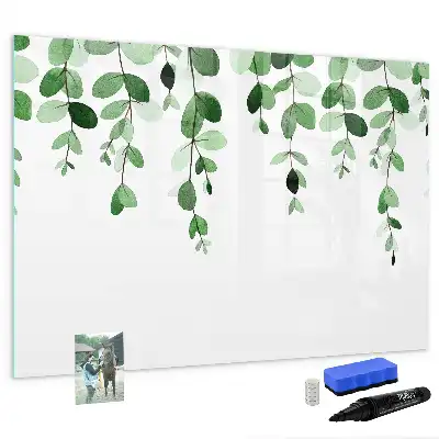 Magnetic glass dry erase board with plant leaf pattern