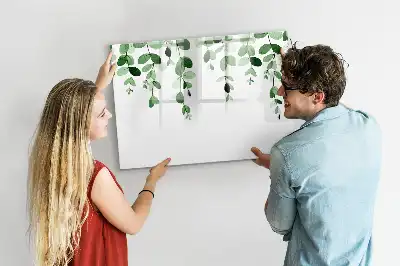 Magnetic glass dry erase board with plant leaf pattern