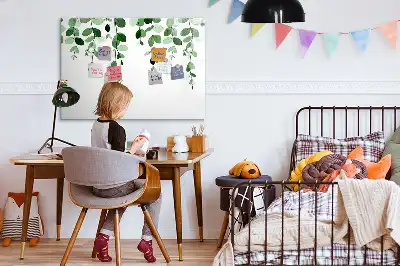 Magnetic glass dry erase board with plant leaf pattern