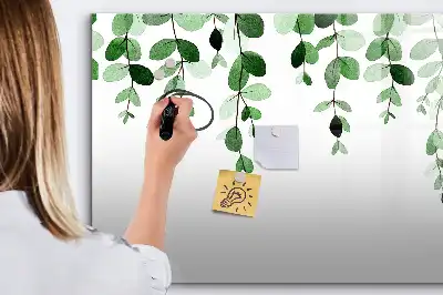 Magnetic glass dry erase board with plant leaf pattern