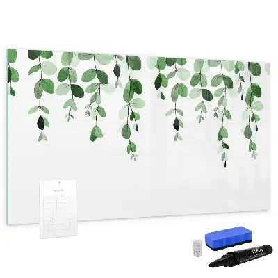Magnetic glass dry erase board with plant leaf pattern