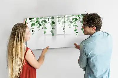 Magnetic glass dry erase board with plant leaf pattern