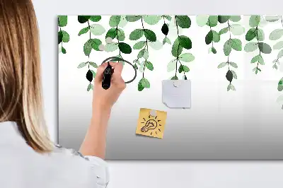 Magnetic glass dry erase board with plant leaf pattern