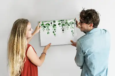 Magnetic glass dry erase board with plant leaf pattern