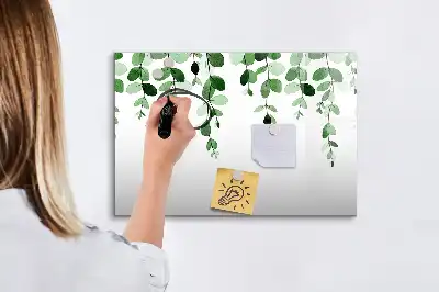 Magnetic glass dry erase board with plant leaf pattern