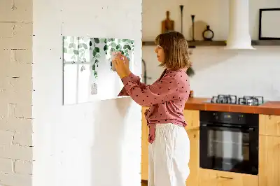 Magnetic glass dry erase board with plant leaf pattern