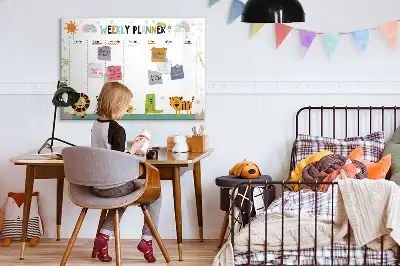 Magnetic glass dry erase board with weekly planner and animal designs