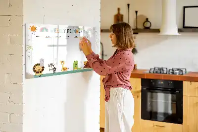 Magnetic glass dry erase board with weekly planner and animal designs