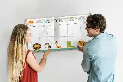 Magnetic glass dry erase board with weekly planner and animal designs