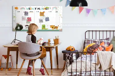 Magnetic glass dry erase board with weekly planner and animal designs