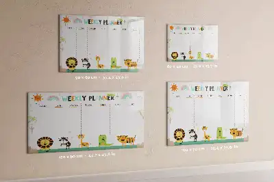 Magnetic glass dry erase board with weekly planner and animal designs