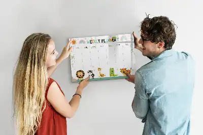 Magnetic glass dry erase board with weekly planner and animal designs