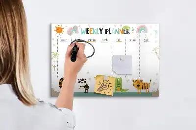 Magnetic glass dry erase board with weekly planner and animal designs