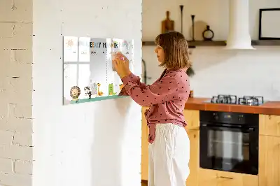 Magnetic glass dry erase board with weekly planner and animal designs