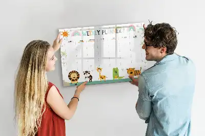 Magnetic glass dry erase board with weekly planner and animal designs