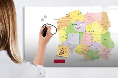 Magnetic glass dry erase board map of Poland