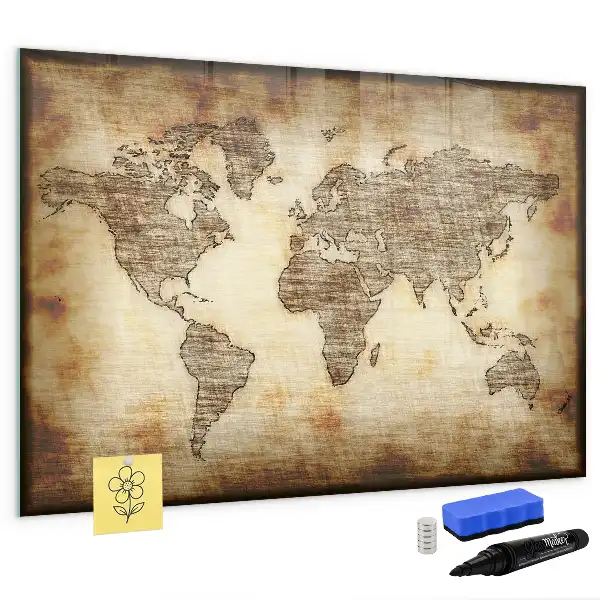 Magnetic marker board with an old world map design
