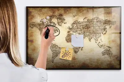 Magnetic marker board with an old world map design