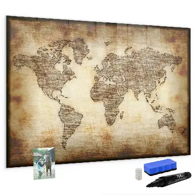 Magnetic marker board with an old world map design