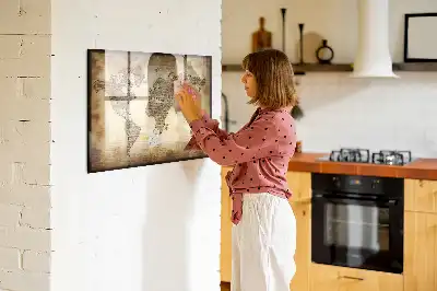 Magnetic marker board with an old world map design