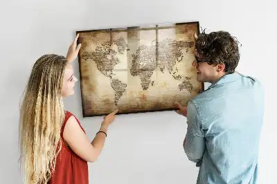 Magnetic marker board with an old world map design