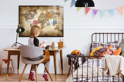 Magnetic marker board with an old world map design