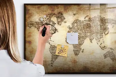 Magnetic marker board with an old world map design