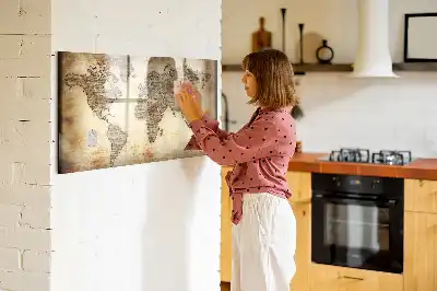 Magnetic marker board with an old world map design
