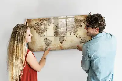 Magnetic marker board with an old world map design