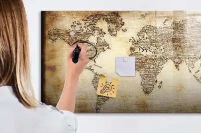 Magnetic marker board with an old world map design
