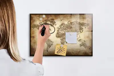 Magnetic marker board with an old world map design