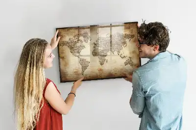 Magnetic marker board with an old world map design
