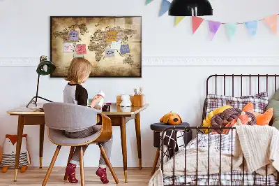 Magnetic marker board with an old world map design