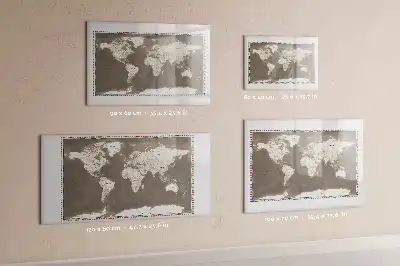 Magnetic glass dry erase board with brown world map print
