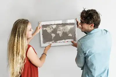 Magnetic glass dry erase board with brown world map print