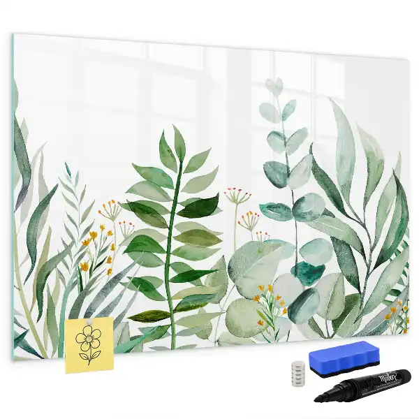 Magnetic glass dry erase board watercolor leaves design