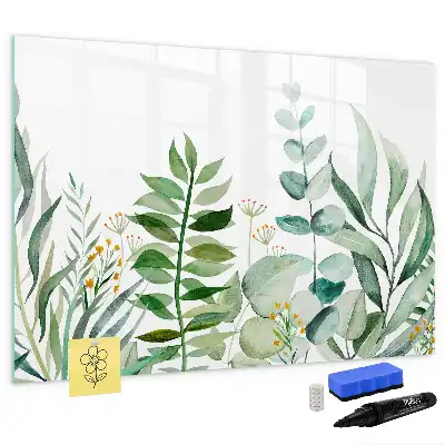 Magnetic glass dry erase board watercolor leaves design