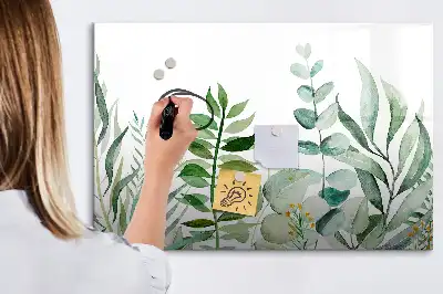 Magnetic glass dry erase board watercolor leaves design