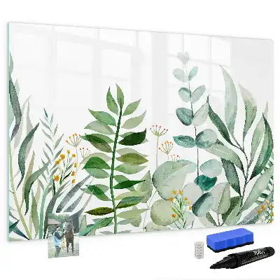 Magnetic glass dry erase board watercolor leaves design