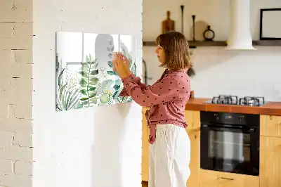 Magnetic glass dry erase board watercolor leaves design