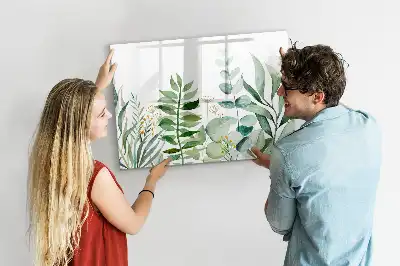 Magnetic glass dry erase board watercolor leaves design