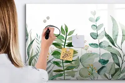 Magnetic glass dry erase board watercolor leaves design