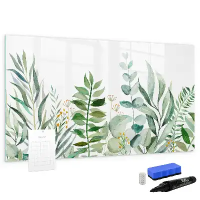 Magnetic glass dry erase board watercolor leaves design