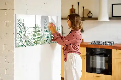 Magnetic glass dry erase board watercolor leaves design