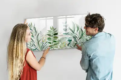 Magnetic glass dry erase board watercolor leaves design