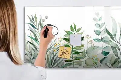 Magnetic glass dry erase board watercolor leaves design