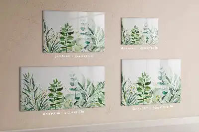 Magnetic glass dry erase board watercolor leaves design